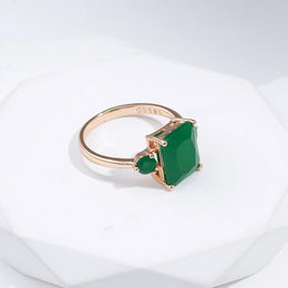 Square Big Dark Green Natural Zircon Ring - Vintage Geometric Statement