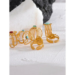 Trendy Stone Layered Ring - Stainless Steel Rhinestone Geometric Jewelry