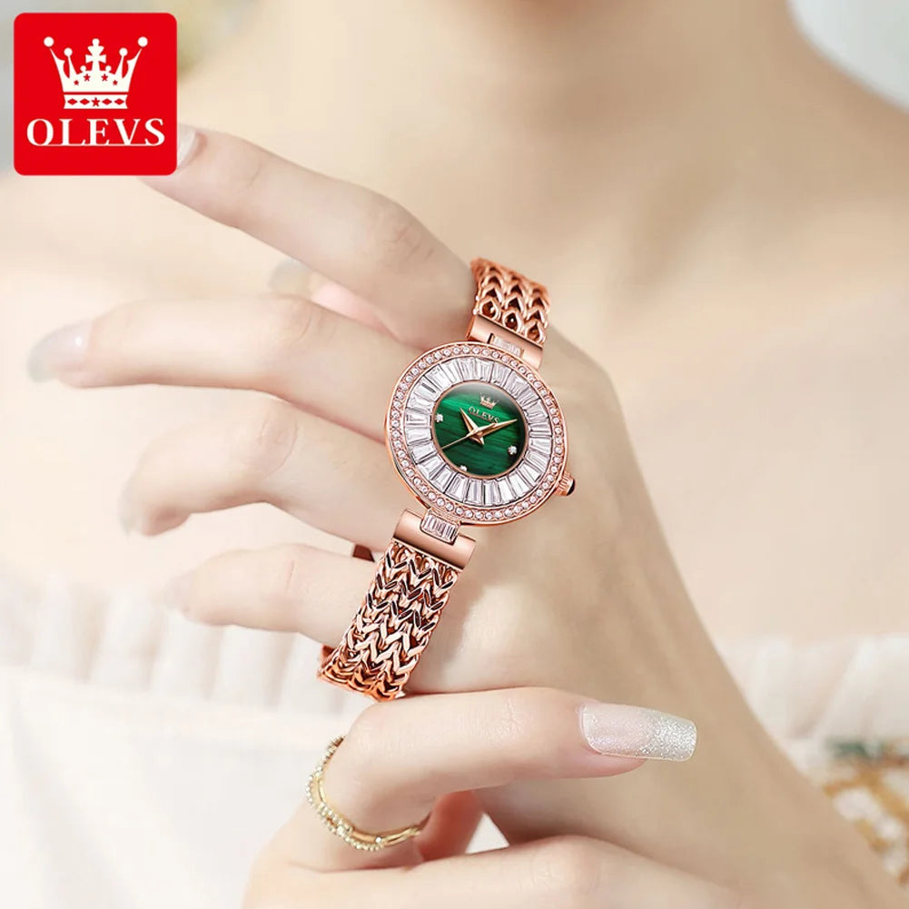 Elegant Gemstone Inlaid Bracelet Watch - Luxury Women's Wristwatch