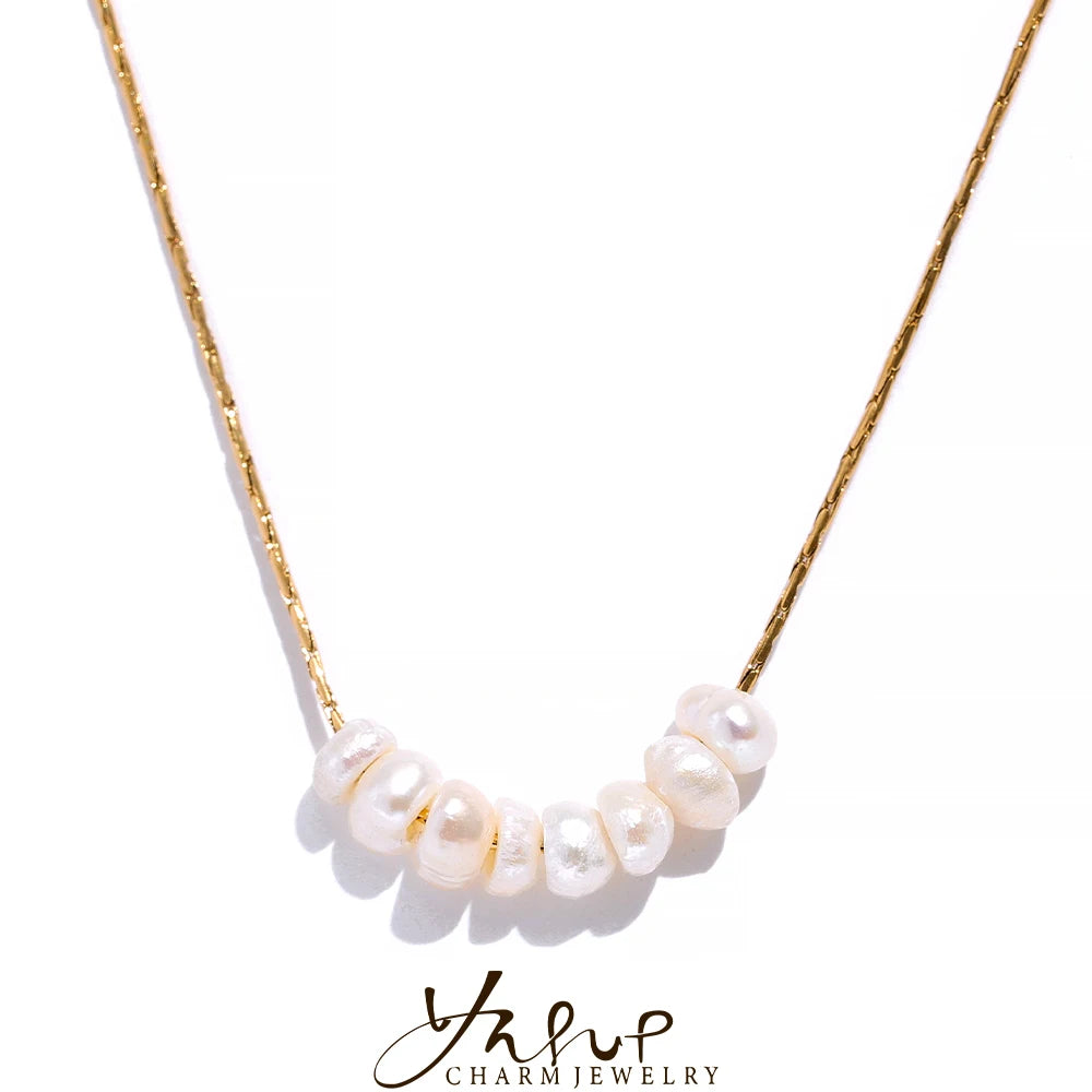 Natural Pearl Beads Necklace - Chic Gold-Plated Statement Jewelry
