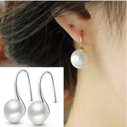 Genuine Natural Freshwater Pearl Earrings 925 Sterling Silver - Ball-Shaped Drop Jewelry