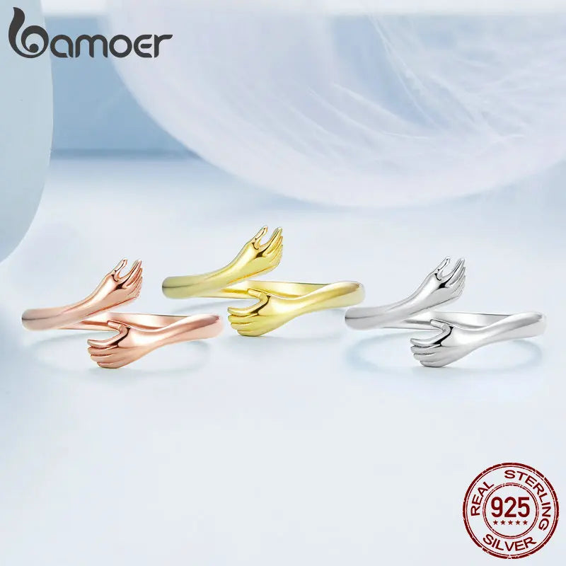 925 Sterling Silver Hug Warmth and Love Hand Adjustable Ring - Romantic Jewelry