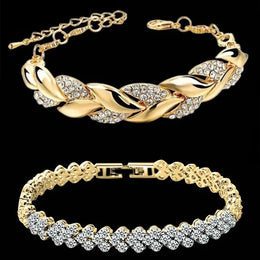 Luxury Love Braided Leaf Bracelet - Cubic Zirconia Fashion Jewelry