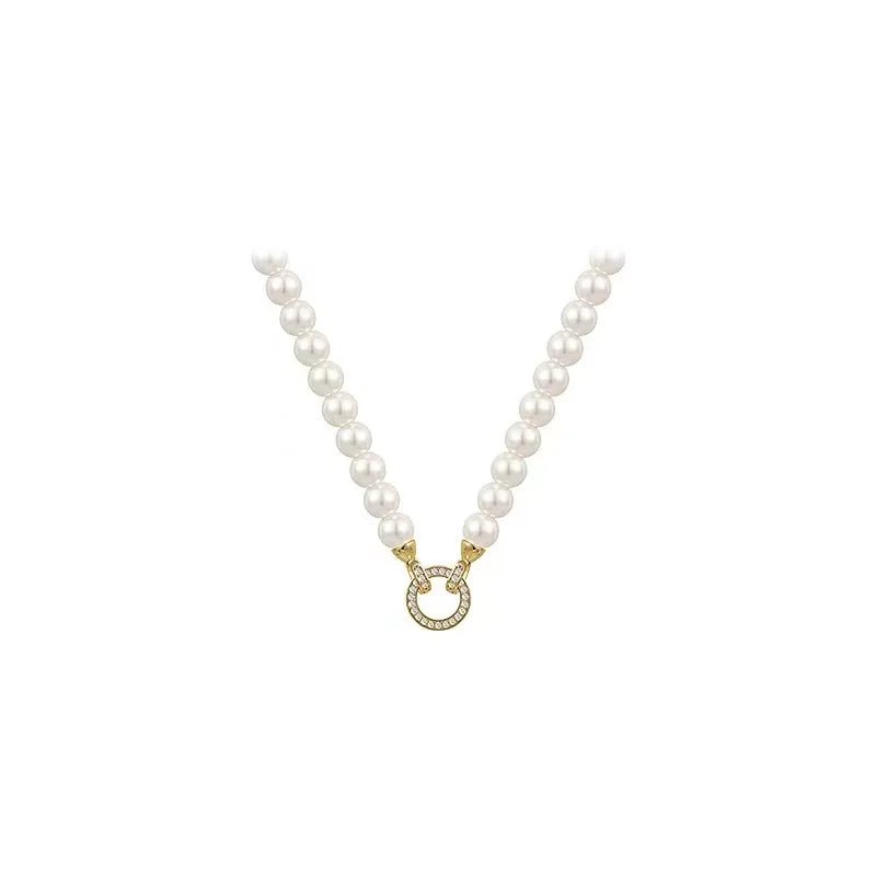 Round Pearl Circle Pendant Necklace - Geometric Modern Pearl Jewelry