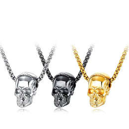 Gold-Plated Skull Necklace - Punk Snake Chain Statement
