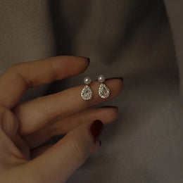 Pearl Stud Earrings with Zircon - Elegant Sterling Silver Jewelry