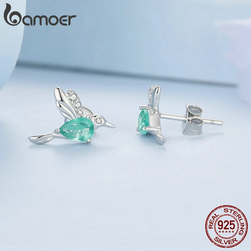 925 Sterling Silver Hummingbird Stud Earrings - Delicate Bird Jewelry