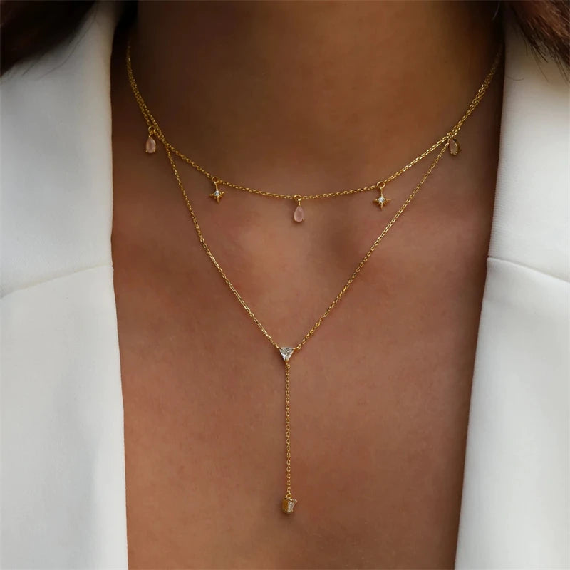 925 Sterling Silver Pink Zircon Charm Necklace - Elegant 45cm Design