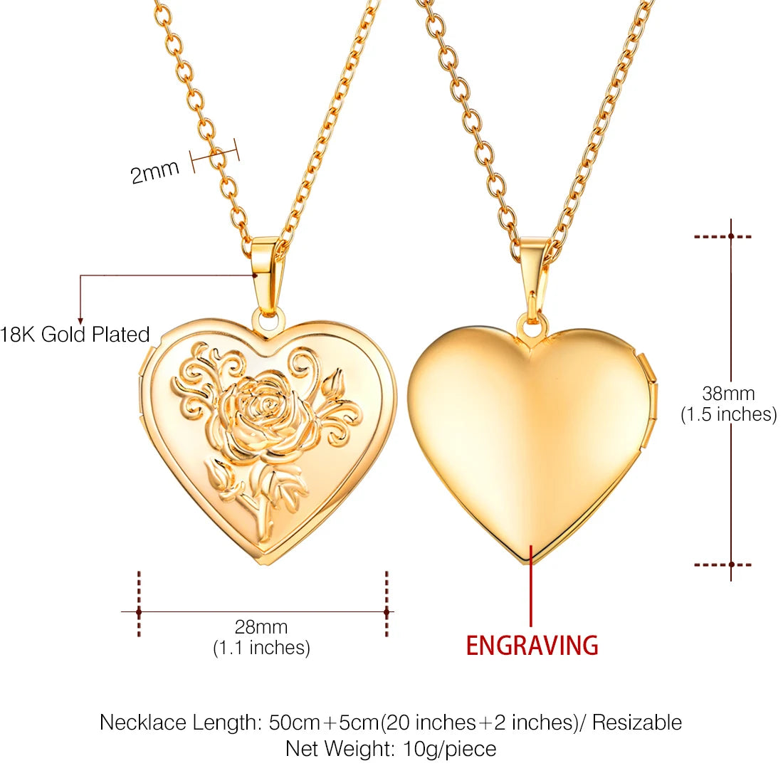 Heart Frame Memory Locket Pendant Necklace - Keepsake Jewelry