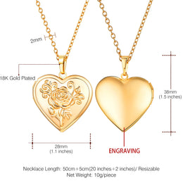 Heart Frame Memory Locket Pendant Necklace - Keepsake Jewelry