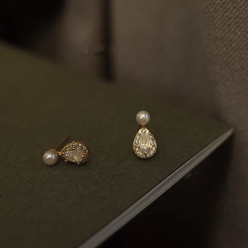 Pearl Stud Earrings with Zircon - Elegant Sterling Silver Jewelry