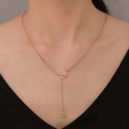 Moon Star Pendant Choker Necklace - Celestial Minimalist Jewelry