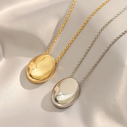 Oval Pendant Necklace - Stainless Steel Geometric Statement