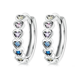 Heart-Shaped 925 Sterling Silver Rainbow Zircon Earrings - Hoop Fashion Jewelry