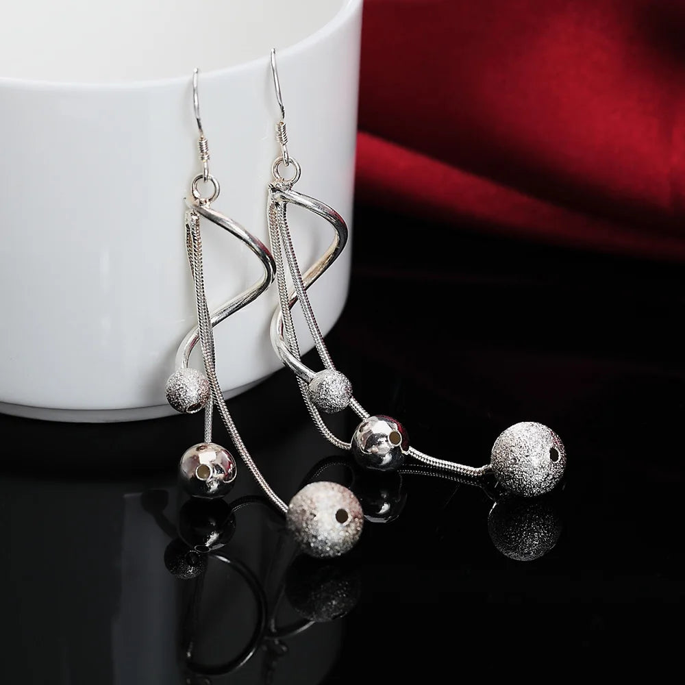 925 Sterling Silver Tassel Bead Earrings - Drop Statement Jewelry