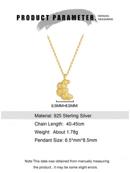 925 Sterling Silver Croissant Pendant Necklace - Gold Charm Jewelry