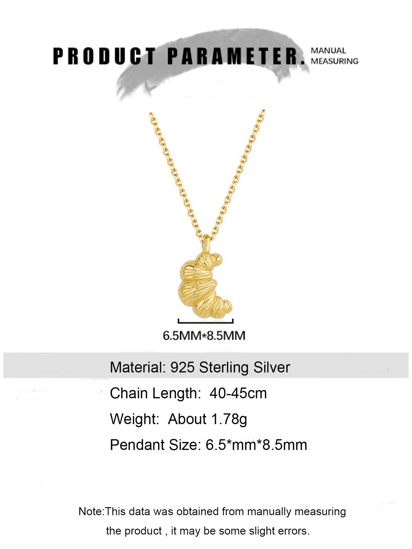 925 Sterling Silver Croissant Pendant Necklace - Gold Charm Jewelry