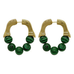 Green Bead Studed Earrings - Copper Alloy Fashion Party Jewelry