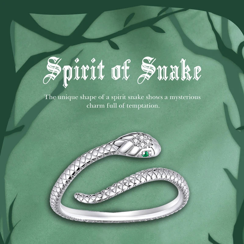 Sterling Silver Snake Adjustable Ring - Zircon Pave Fashion Jewelry