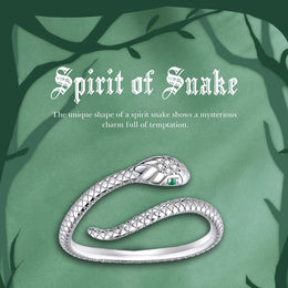 Sterling Silver Snake Adjustable Ring - Zircon Pave Fashion Jewelry