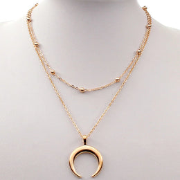 Double Layer Moon Pendant Necklace - Gold-Tone Celestial Jewelry