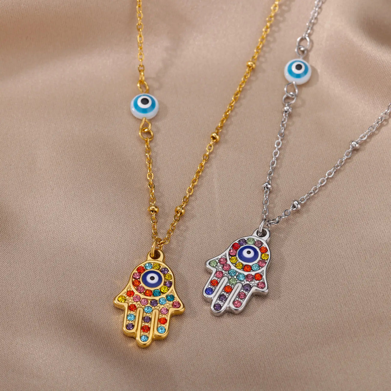 Turkish Eye Zircon Pendant Necklace - Protective Stainless Steel Charm