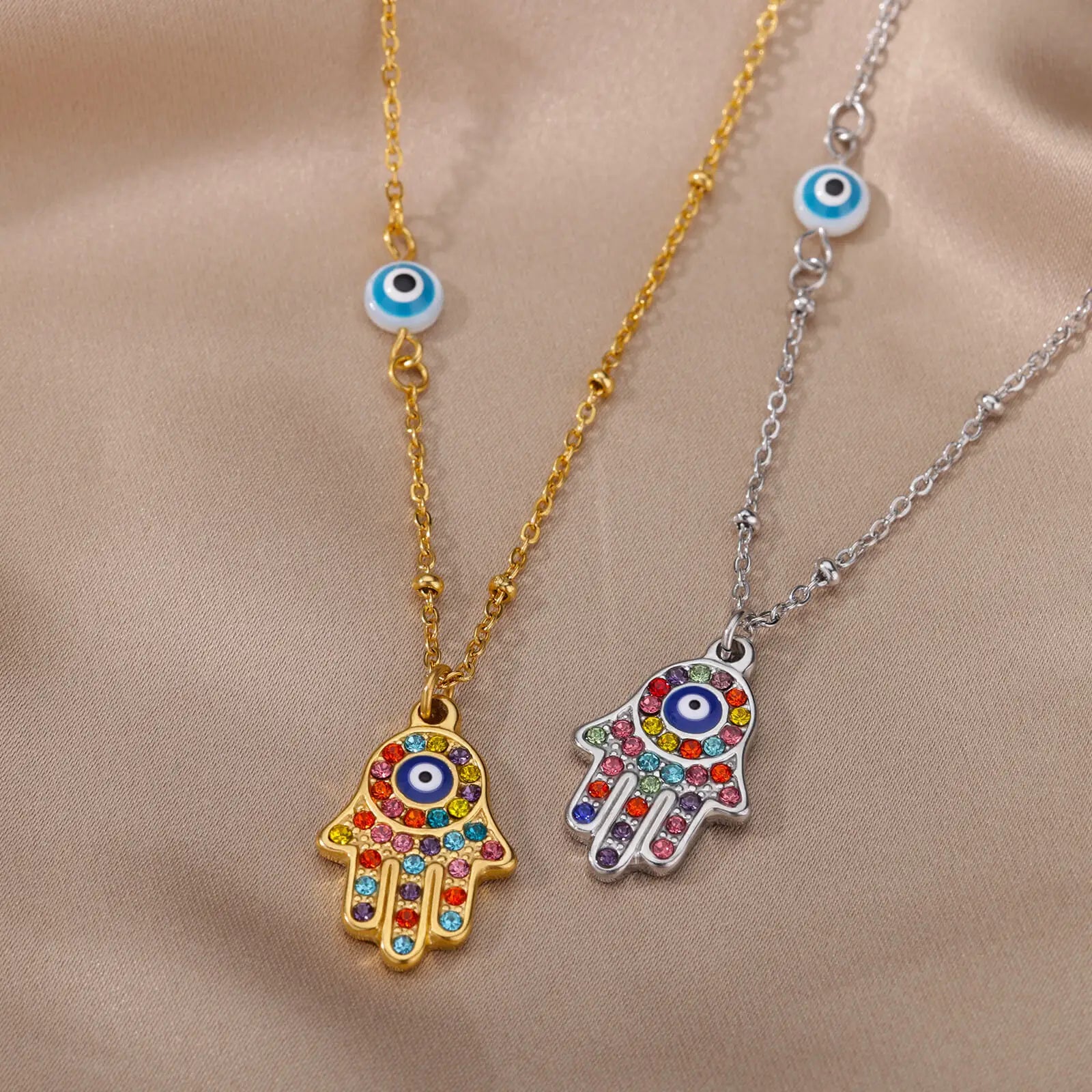 Turkish Eye Zircon Pendant Necklace - Protective Stainless Steel Charm