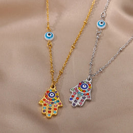 Turkish Eye Zircon Pendant Necklace - Protective Stainless Steel Charm