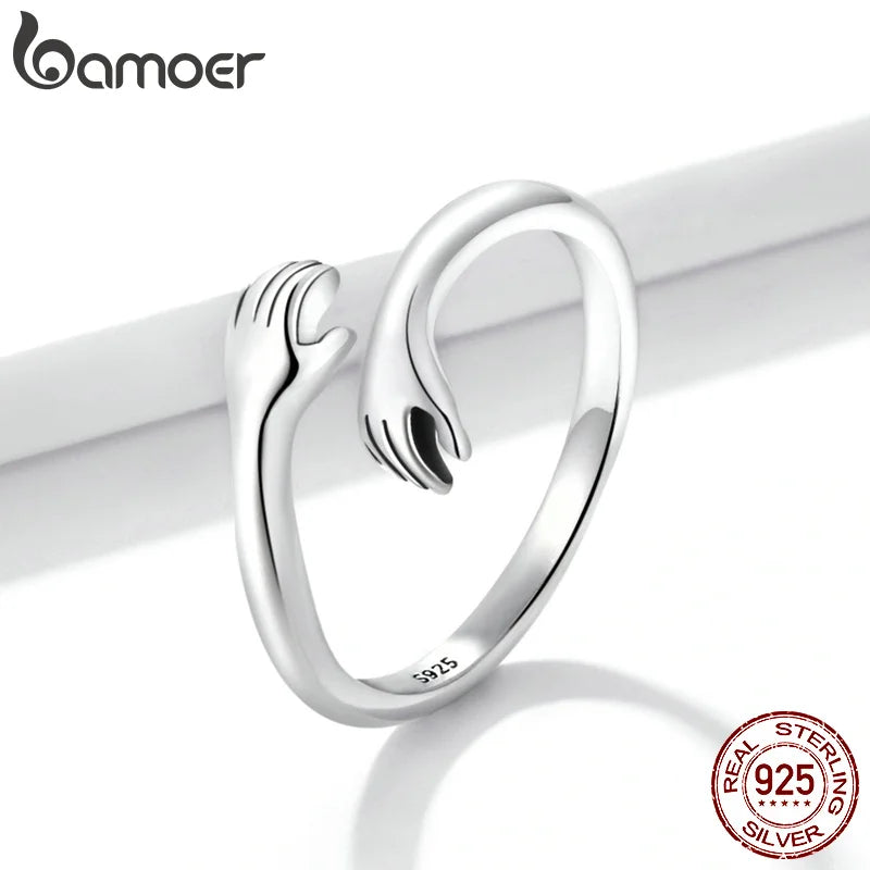 925 Sterling Silver Hug Warmth and Love Hand Adjustable Ring - Romantic Jewelry