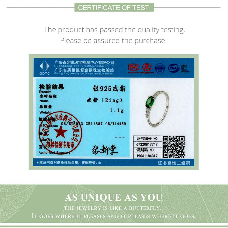 925 Sterling Silver Simple Green Gemstone Ring - Geometric Zircon Design