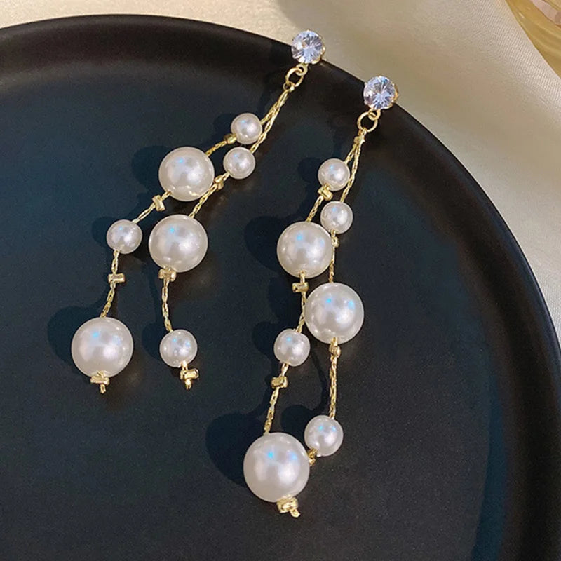 Long Imitation Pearl Tassel Earrings - Elegant Pearl Jewelry
