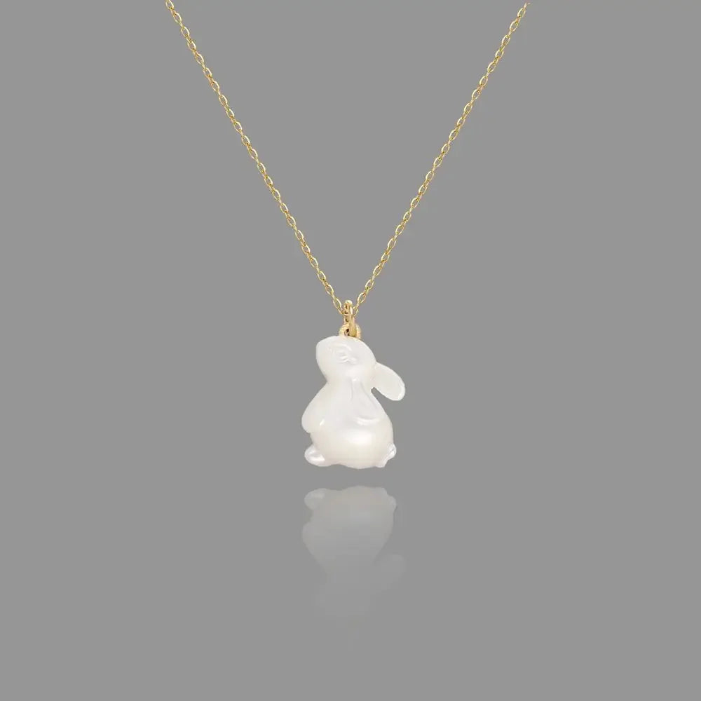White Rabbit Gold Plated Necklace - Whimsical Animal Charm Jewelry