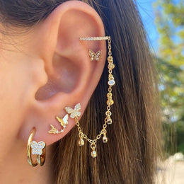 Creative Glossy Butterfly Stud Earrings - Rhinestone Clip Jewelry