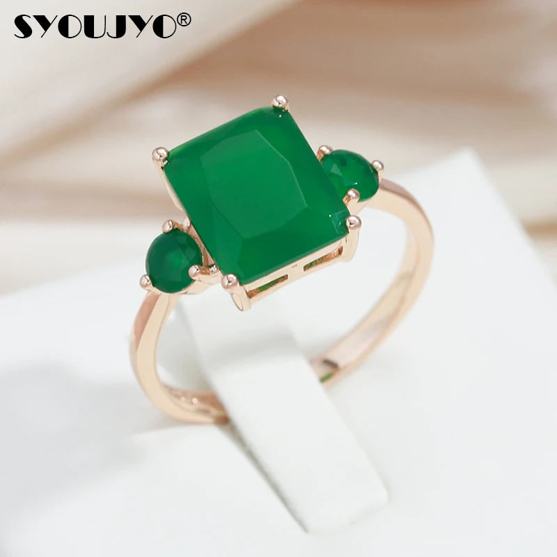 Square Big Dark Green Natural Zircon Ring - Vintage Geometric Statement