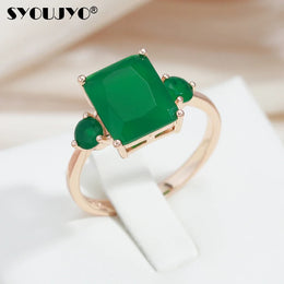 Square Big Dark Green Natural Zircon Ring - Vintage Geometric Statement