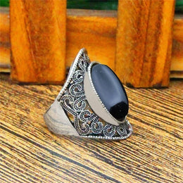 Vintage Hollow Flower Oval Stone Ring - Plant Design Statement Piece