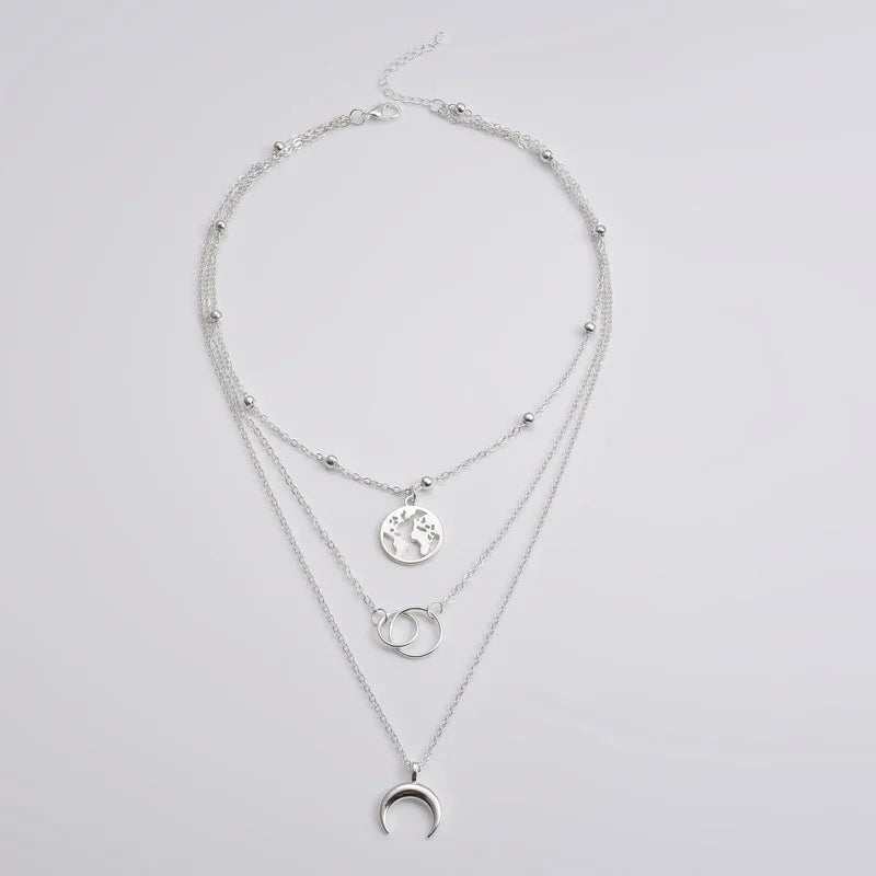 Bohemia Multilayer Moon Gold Color Pendant Necklace - Celestial Layered Jewelry