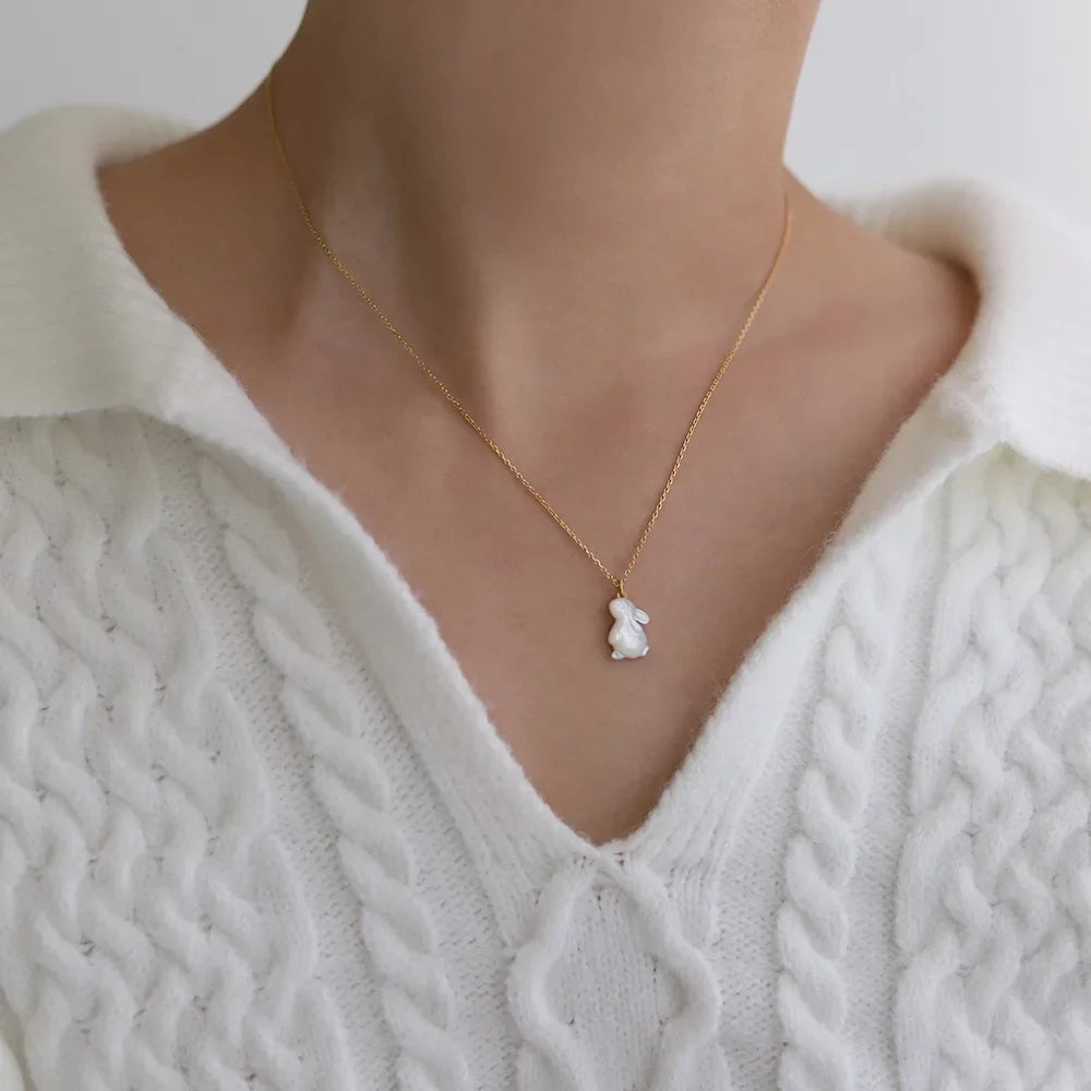 White Rabbit Gold Plated Necklace - Whimsical Animal Charm Jewelry