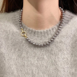 Round Pearl Circle Pendant Necklace - Geometric Modern Pearl Jewelry
