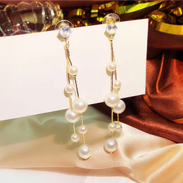 Long Imitation Pearl Tassel Earrings - Elegant Pearl Jewelry