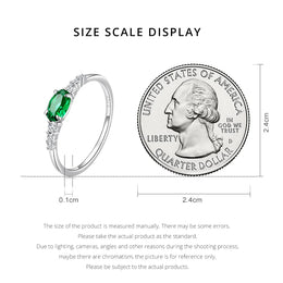 925 Sterling Silver Simple Green Gemstone Ring - Geometric Zircon Design