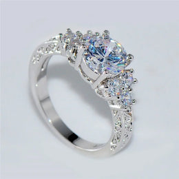 Exquisite Silver Color White Zircon Crystal Ring - Geometric Wedding Band