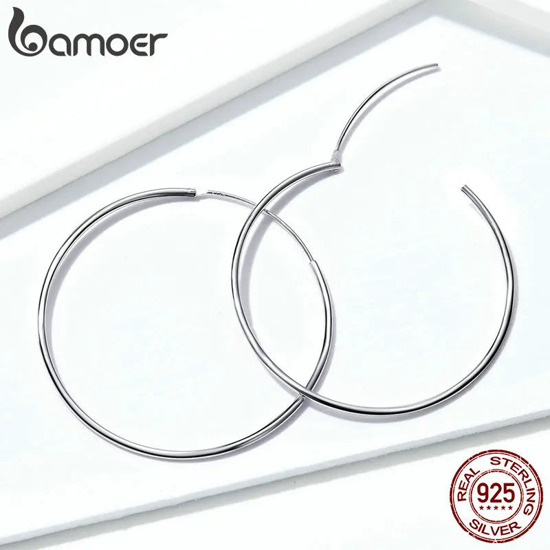 925 Sterling Silver Large Hoop Earrings - Classic Round Statement Jewelry