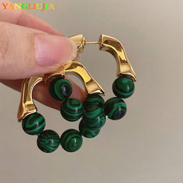 Green Bead Studed Earrings - Copper Alloy Fashion Party Jewelry