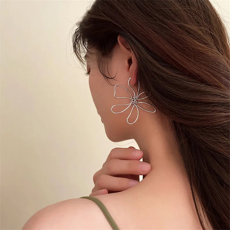 Metal Flower Earrings - Bold Floral Statement Jewelry