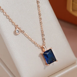 Square Cut Blue Zircon Pendant Necklace - 585 Rose Gold Elegance