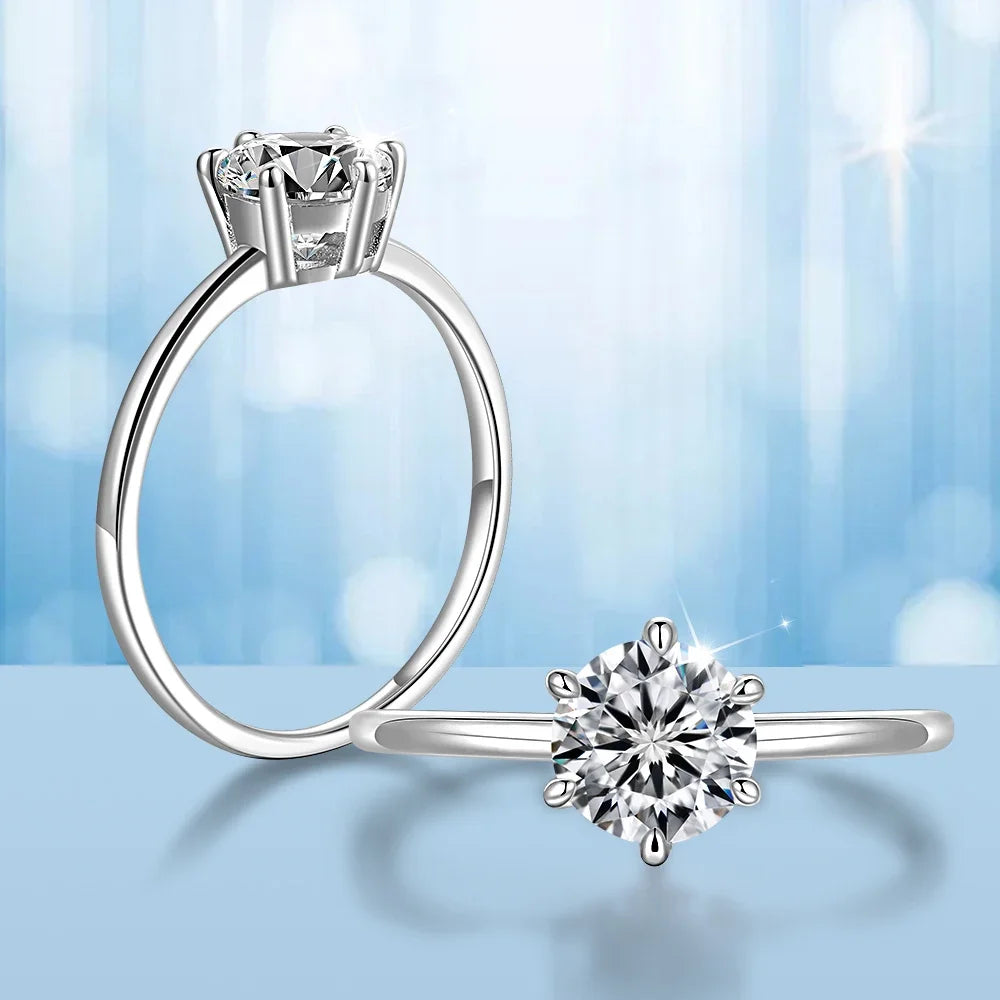 Diamond Moissanite Silver Engagement Ring - 925 Sterling Silver Certified