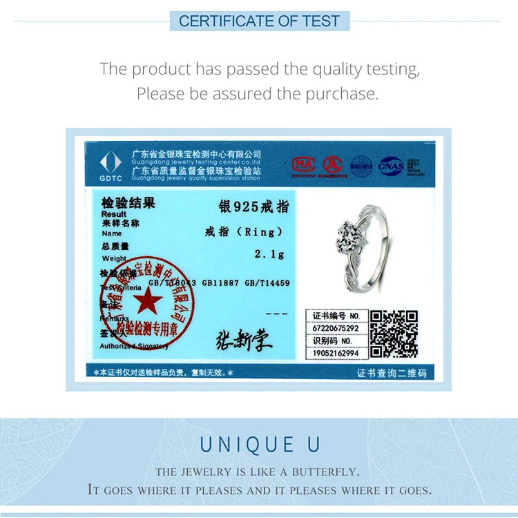 Luxury Genuine 925 Sterling Silver Wedding Engagement Ring