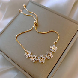 Elegant Inlaid Flower Rhinestone Bracelet - Feminine Sparkle Jewelry
