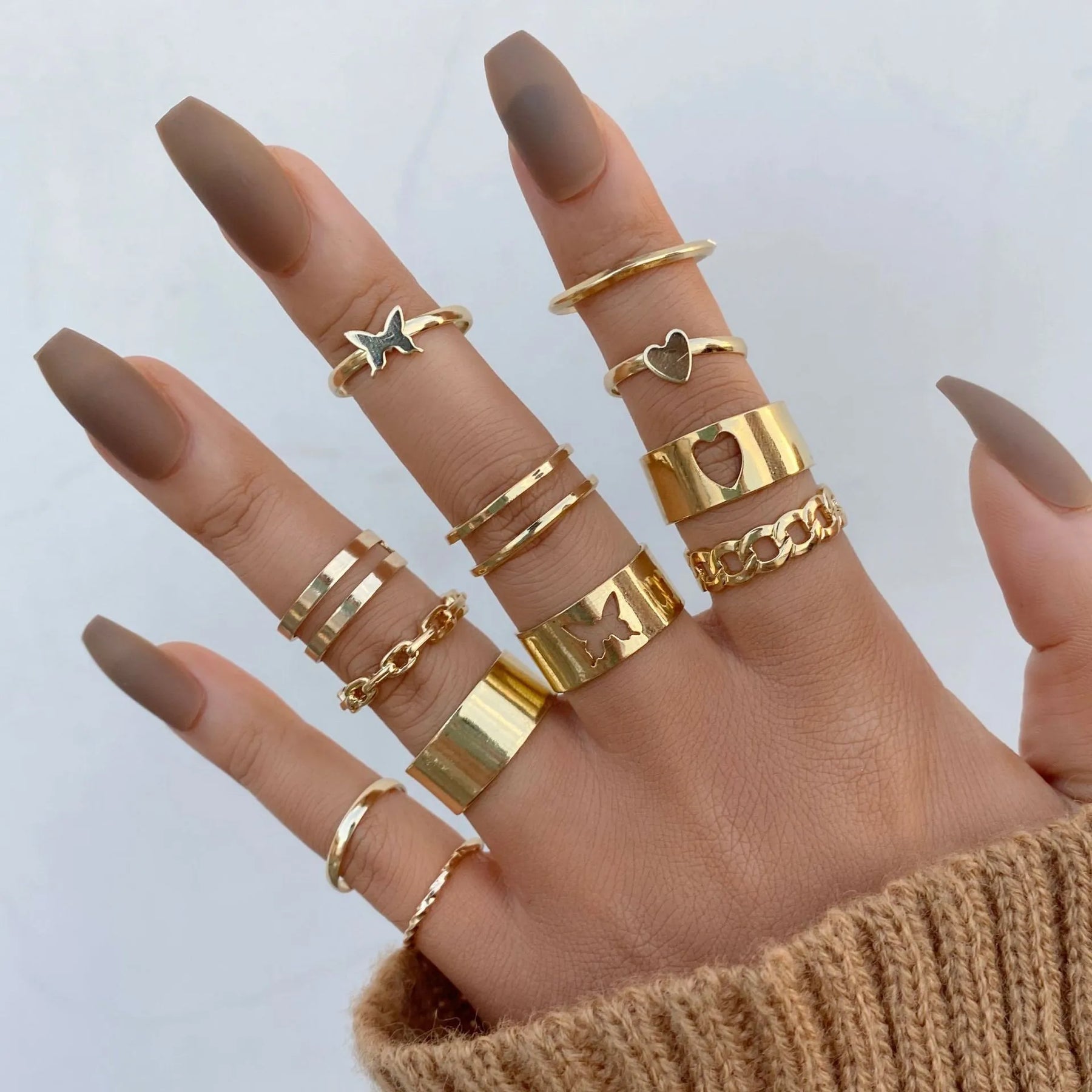 Cute Butterfly Heart Ring Set - Whimsical Stackable Collection
